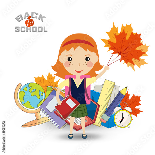 Back to school design. schoolgirl with notebook goes to school -