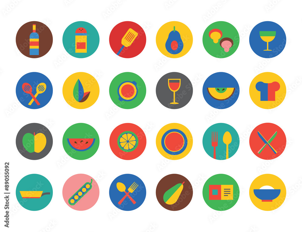 Food Icons set. Fruit, kitchen, food and drinks Food Icons set. Fruit, kitchen, food and drinks