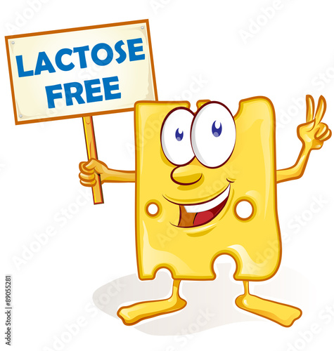 cheese cartoon with signboard lactose free
