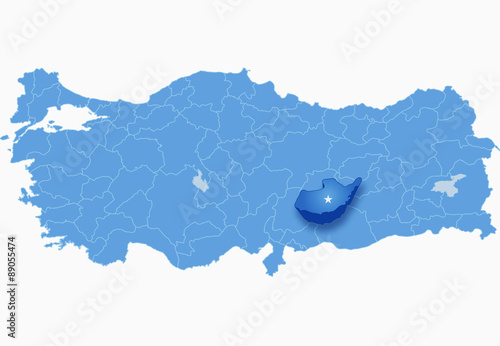 Map of Turkey where Adiyaman province is pulled out