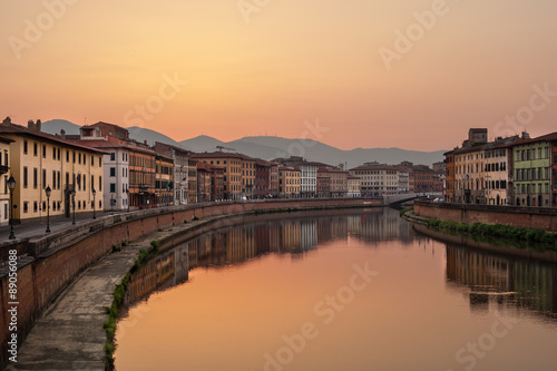Sunrise on Arno River, Pisa, Tuscany.