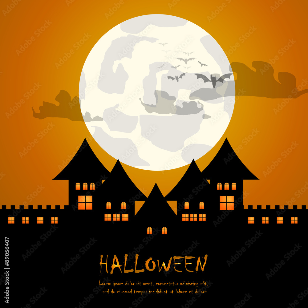 Vector : Castle and moon halloween background