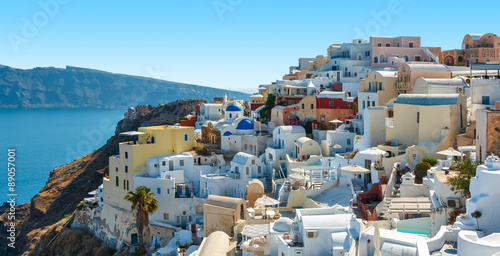 Colorful houses on the hill in Oia, Santorini