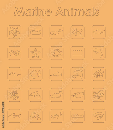 Set of marine animals simple icons