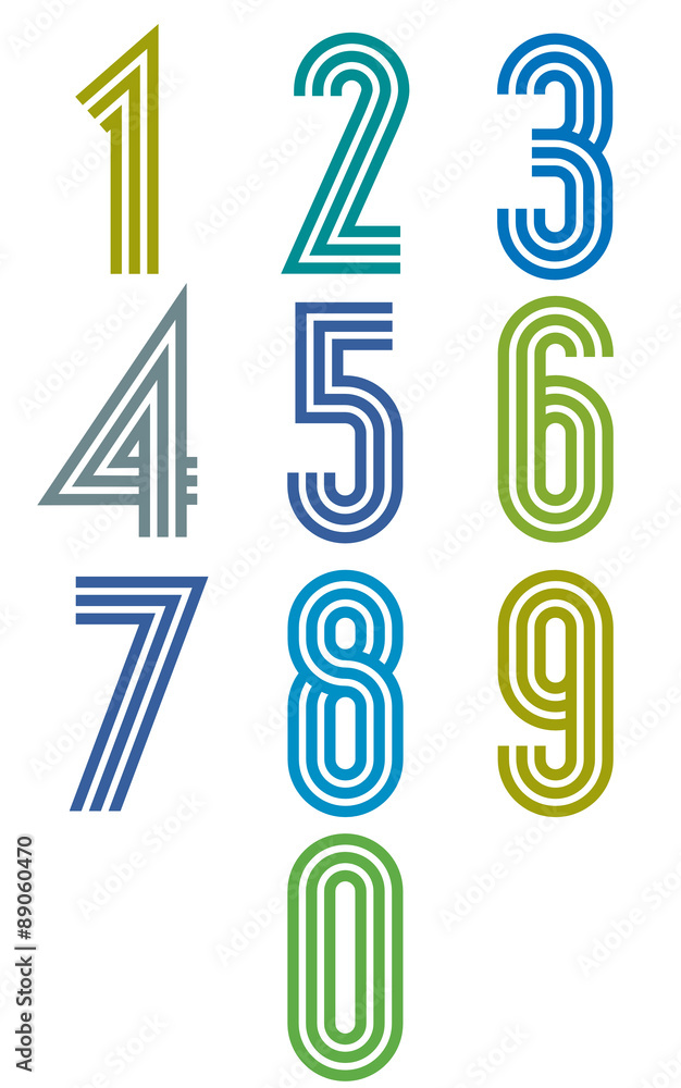Triple stripes funky numbers set. Triple stripes funky numbers set.
