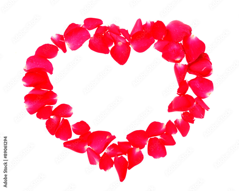 beautiful heart of red rose petals isolated on white background beautiful heart of red rose petals isolated on white background