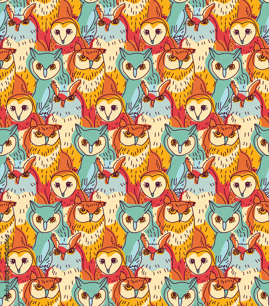 Group owl color seamless pattern Group owl color seamless pattern