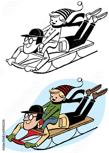 Father and son sledding