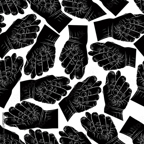 Fig fico hands seamless pattern, black and white vector backgrou