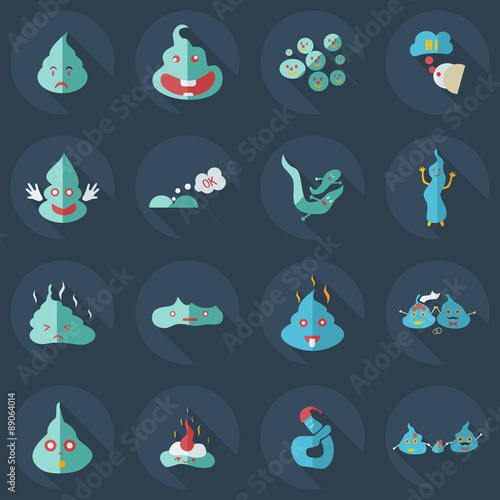 Flat concept, set modern design with shadow turd, faeces