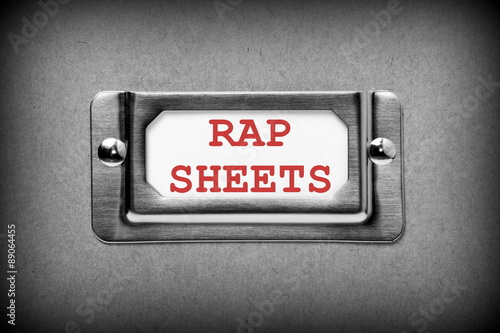 Tableau sur toile Drawer label with Rap Sheets in red text