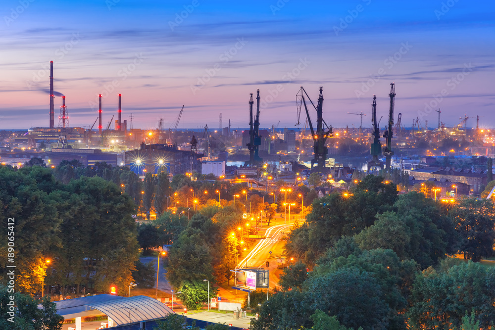 Fototapeta premium Gdansk Shipyard at night, Poland