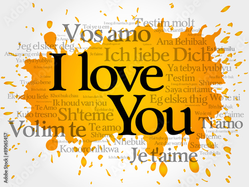 "I love you" splash in all languages of the world, words cloud