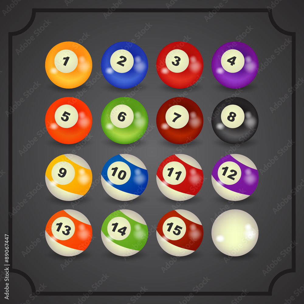 set of billiard balls, billiards, American set of billiard balls, billiards, American