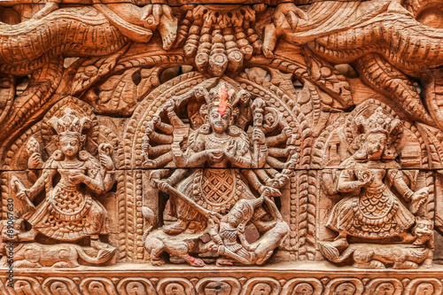 Great carved wooden temple closeup