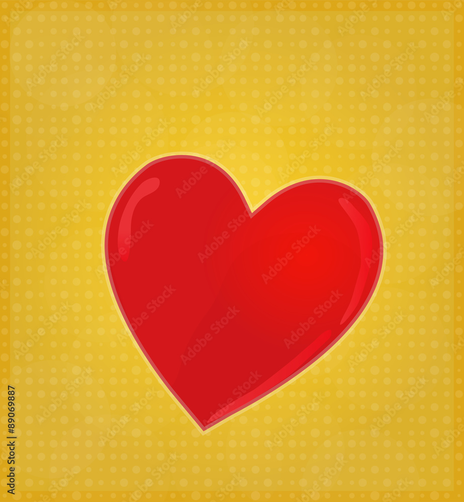 Greeting Card with Glossy Heart Golden Background EPS 10