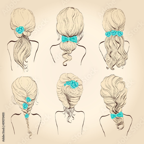 Set hair with flowers,