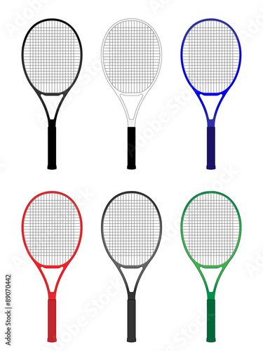 Tennis Rackets in Different Colours Black White Blue Red Gray Green