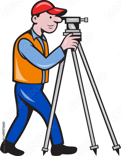Surveyor Geodetic Engineer Theodolite Isolated Cartoon