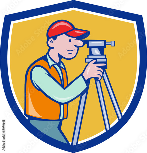 Surveyor Geodetic Engineer Theodolite Shield Cartoon