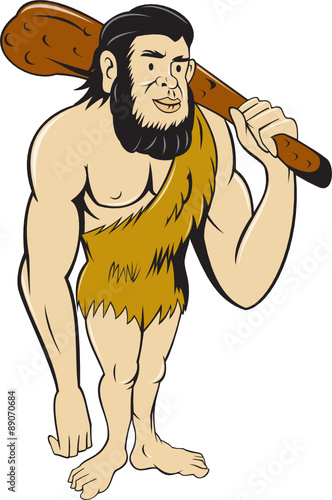 Caveman Neanderthal Man Holding Club Cartoon