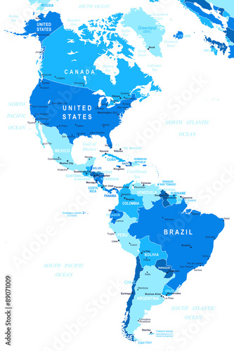 North and South America map - highly detailed vector illustration.