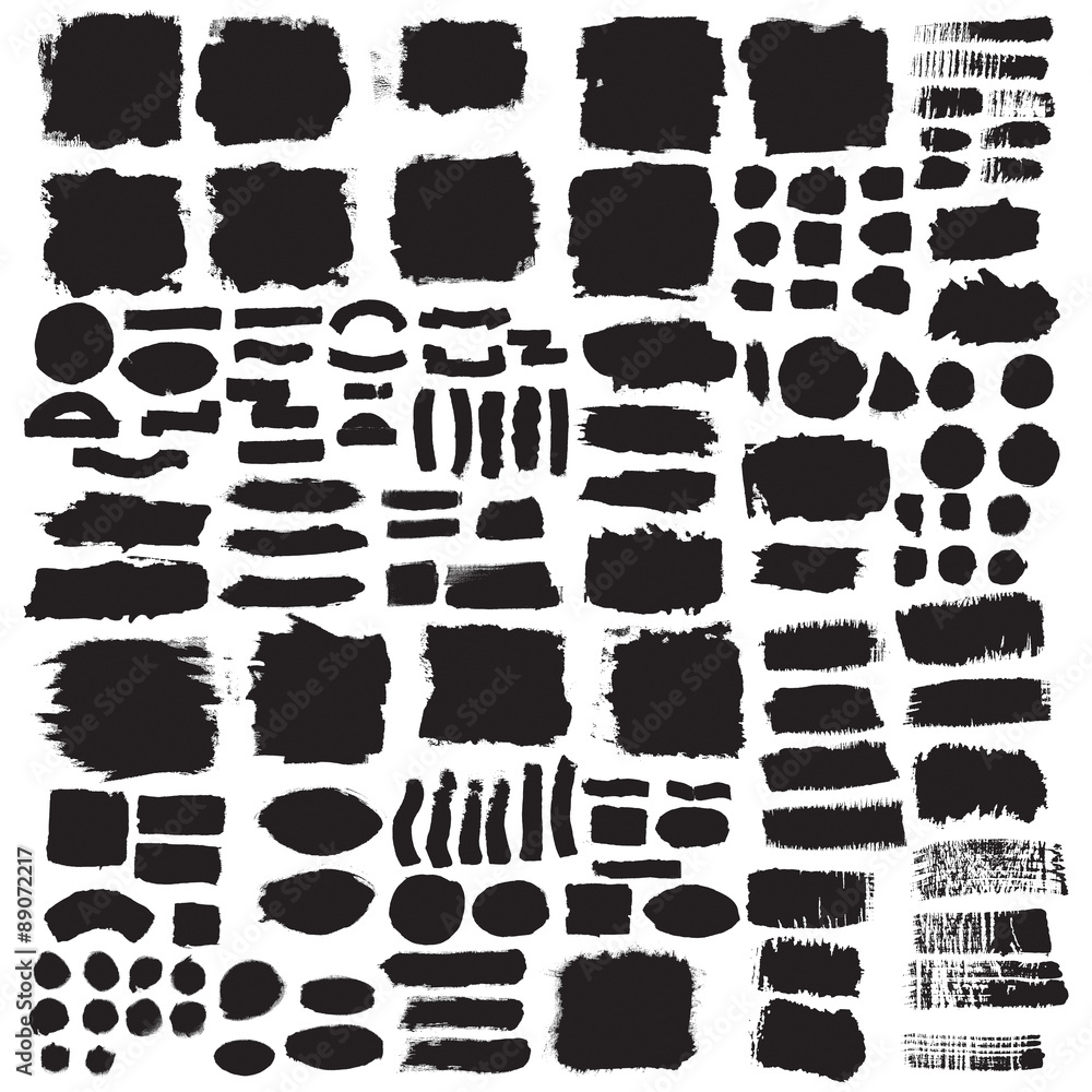 Big collection of black ink brush strokes. Vector grunge splattered Big collection of black ink brush strokes. Vector grunge splattered