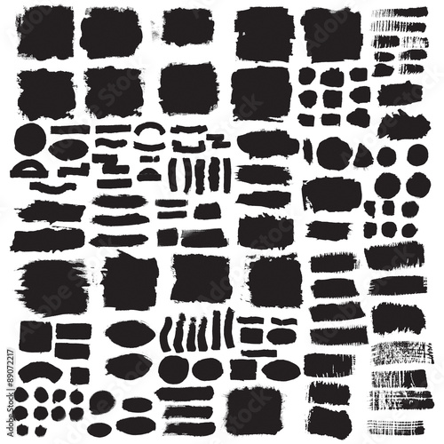 Big collection of black ink brush strokes. Vector grunge splattered