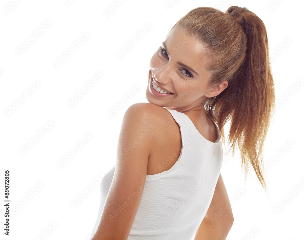 Young girl in jeans and a white t-shirt Young girl in jeans and a white t-shirt