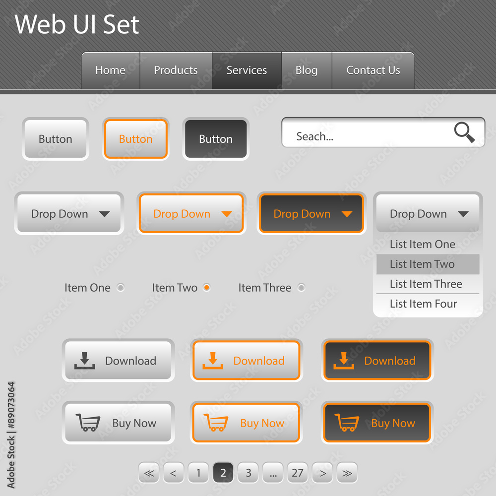 Ui Set for you web site, grey, orange Ui Set for you web site, grey, orange