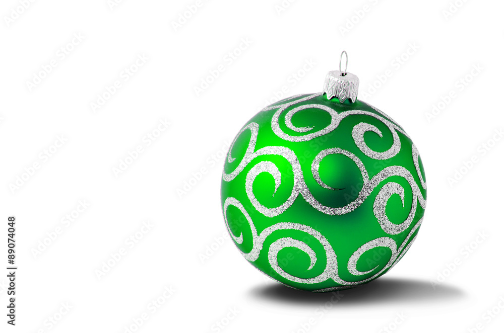Green Christmas toy ball, isolated on white background Green Christmas toy ball, isolated on white background