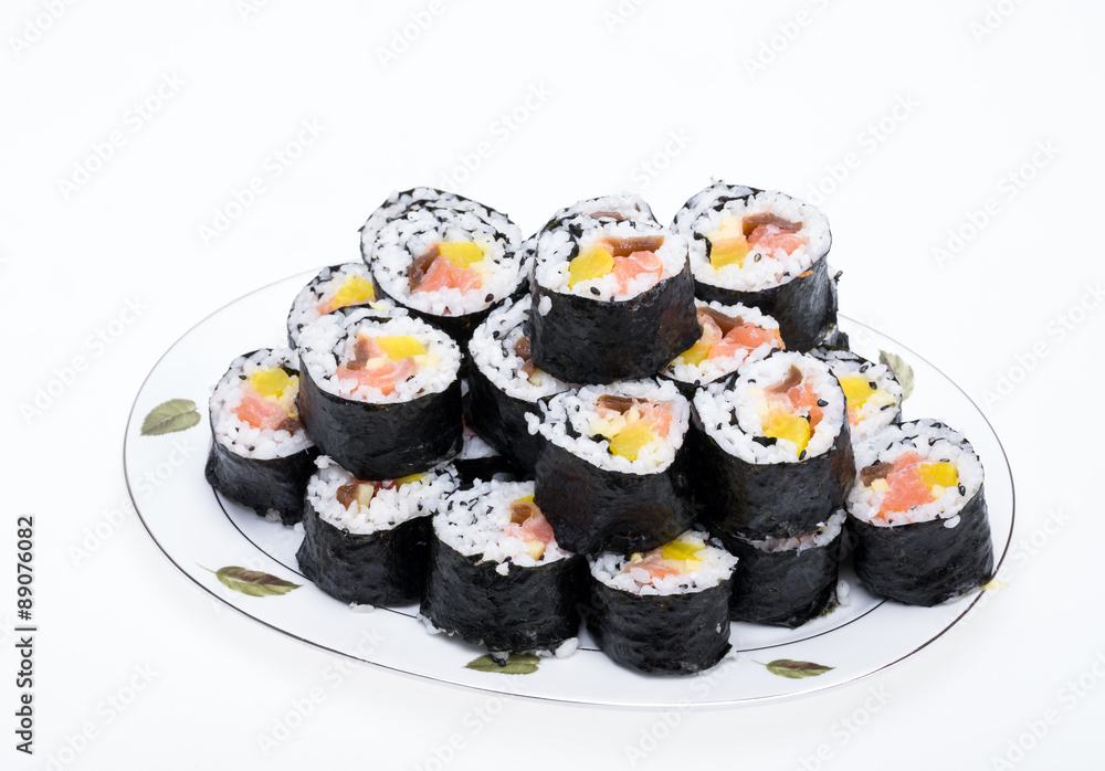 sushi fresh maki rolls isolated on white background sushi fresh maki rolls isolated on white background
