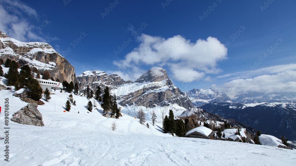Skiing in the dolomites, Val di Fiemme, Italy