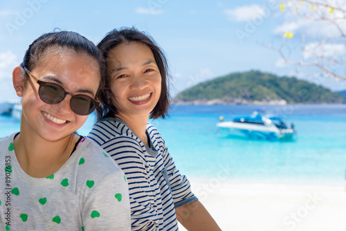 Mother and daughter on the beach at Similan islands, Thailand