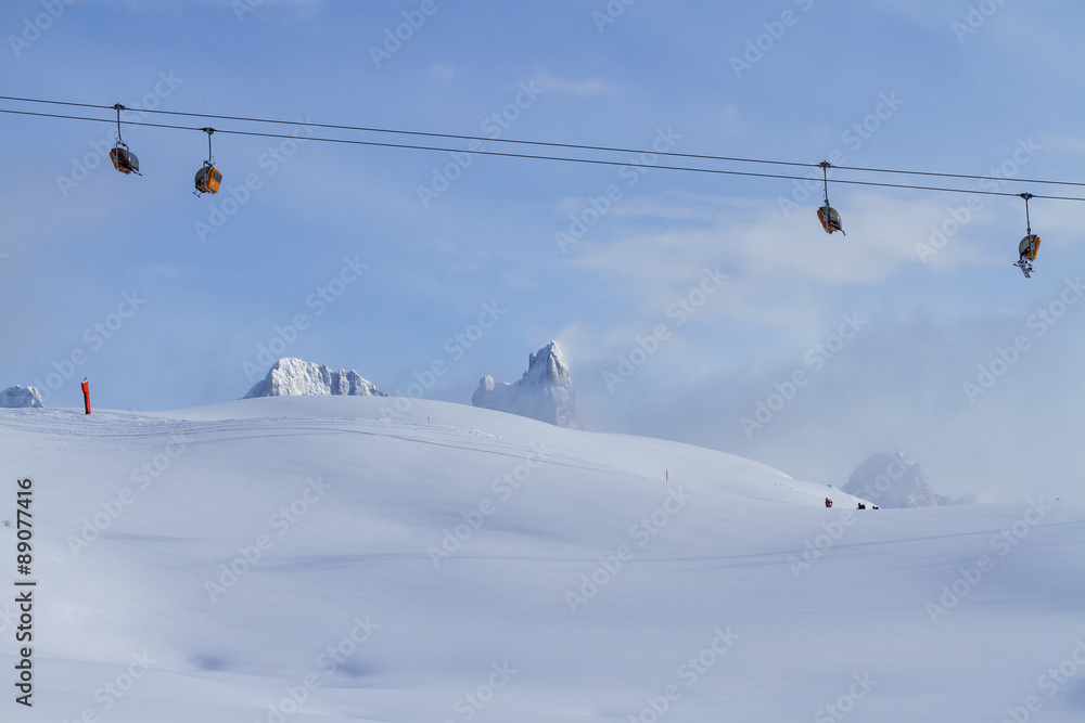 Skiing on the dolomites, Val di Fiemme, Italy Skiing on the dolomites, Val di Fiemme, Italy