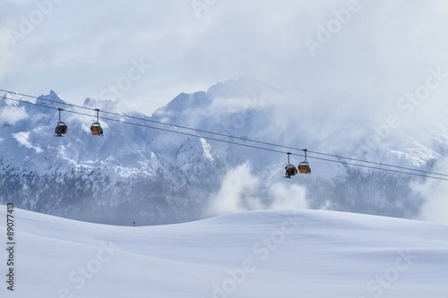 Skiing on the dolomites, Val di Fiemme, Italy