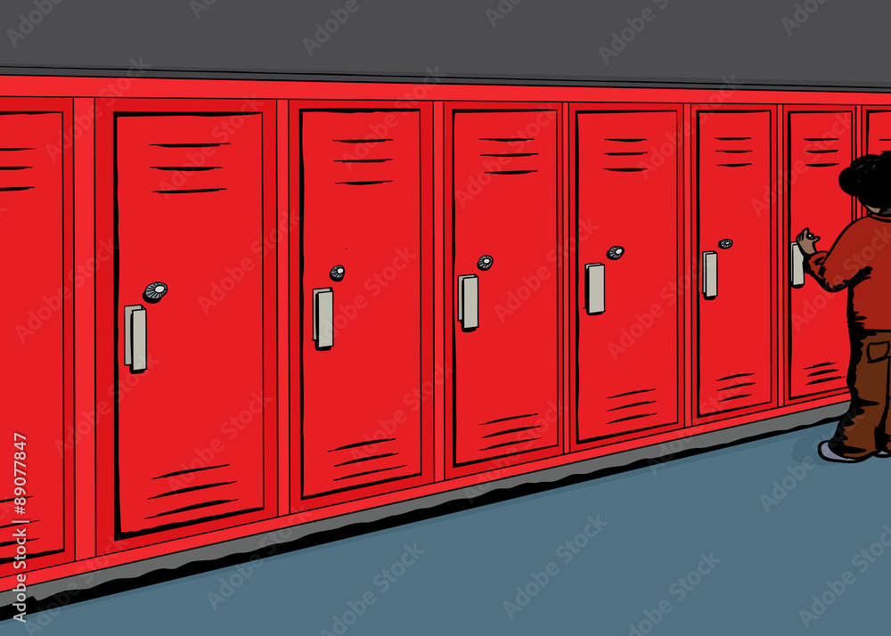 Fototapeta premium Student Opening Red Locker
