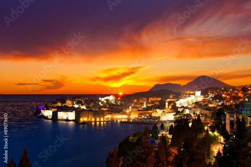 Beautiful sunset view over the historic old town of Dubrovnik, Croatia