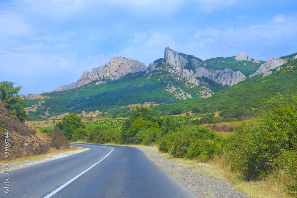 Crimea mountain landscape with highway