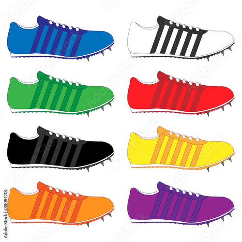 Running Shoes with Spikes and Stripes in Different Colours Blue White Green Red Black Yellow Orange Purple