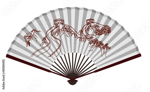 Ancient Traditional Chinese fan with the Great Wall
