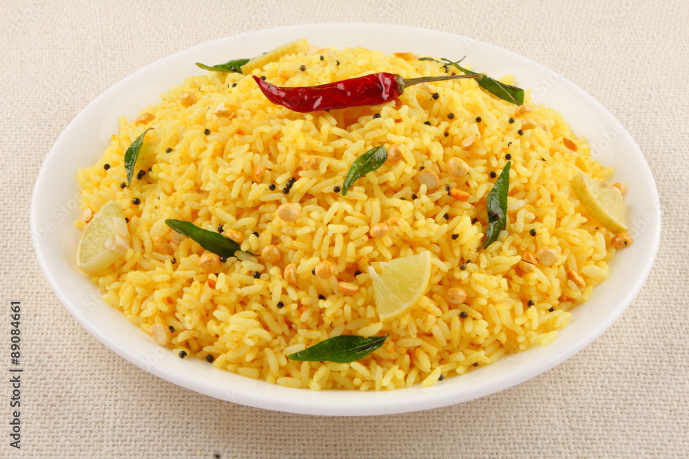 Spicy lemon rice from INDIAN cuisine.