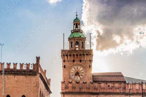 Clock tower of the town hall in Bologna in Italy photo