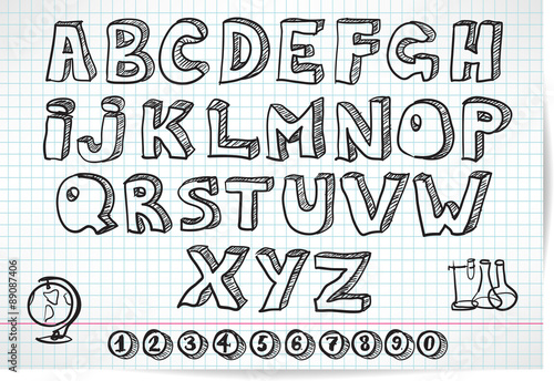 doodle font on lined sheet