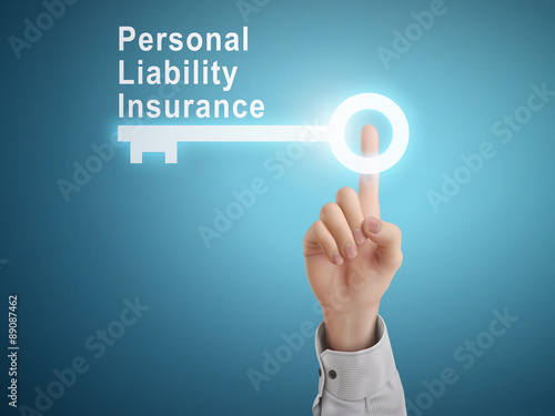 male hand pressing personal liability insurance key button