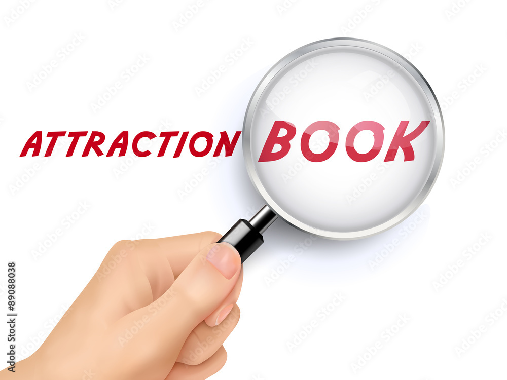 attraction book words showing through magnifying glass attraction book words showing through magnifying glass