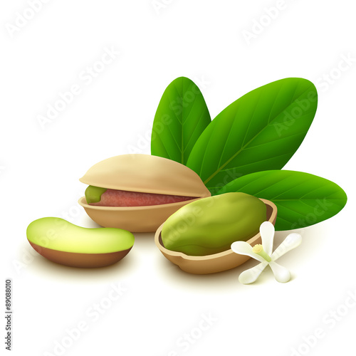 Pistachio nuts on white background