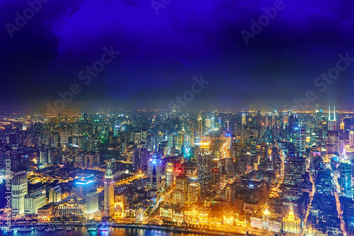 Night view skyscrapers  city building of Pudong  Shanghai  China