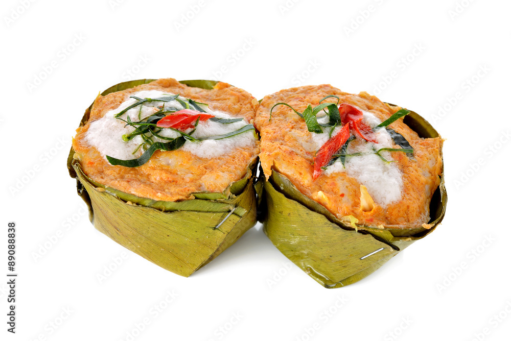 steamed curry paste cake on white background steamed curry paste cake on white background