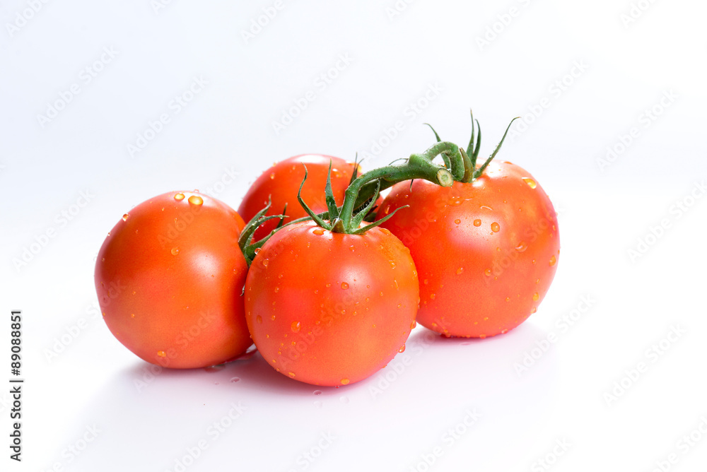 fresh tomatoes with green leaves isolated on white background fresh tomatoes with green leaves isolated on white background